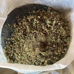 A bag of freshly dried hashish ready to be beaten
