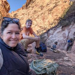 Holden getting geared up to climb.