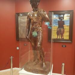The statue of David and the paintings are made of chocolate
