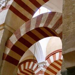 Arches in the final extension of the prayer hall faked the brick stripes with red paint