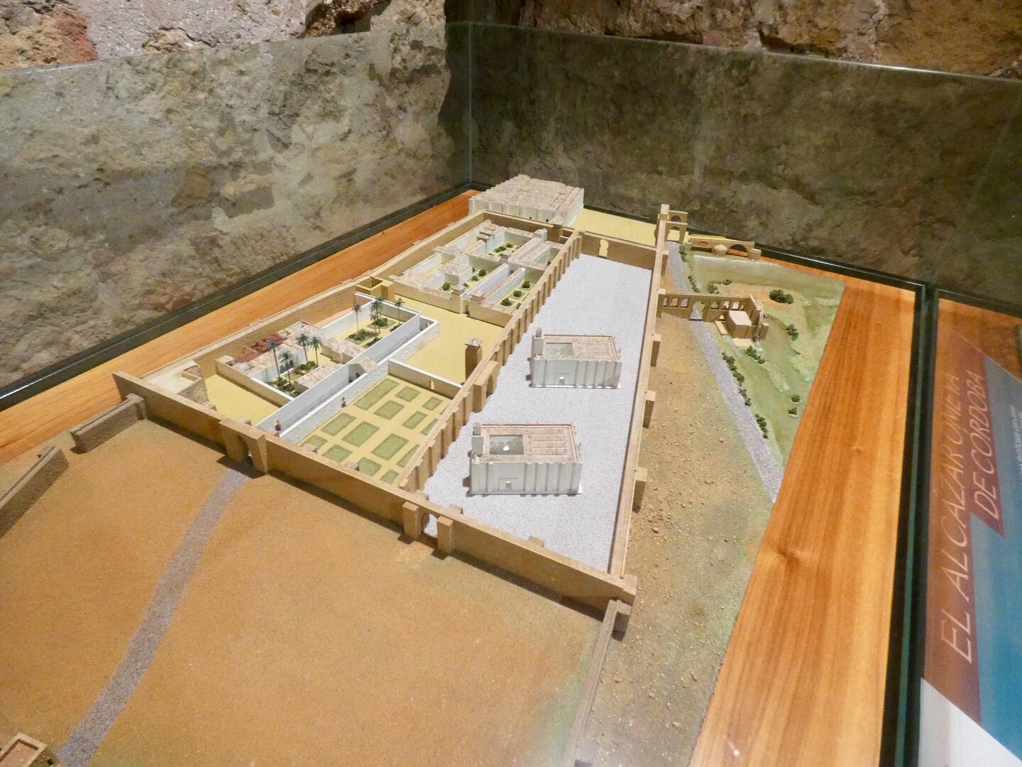 Model showing part of the mosque (far side) and the baths on near left