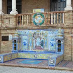 Each province is represented by a bench and tiled background - this is the Baleares