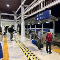 Lilz making friends at Banyuwangi station whilst we wait for the Ijen Express