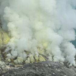 Within noxious smoke, sulphur is mined: one of the last remaining manual mines in the world.