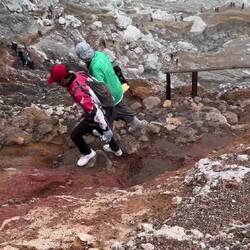 Politely letting a tired tourist pass whilst carrying 80kg up an uneven steep rocky crater!!