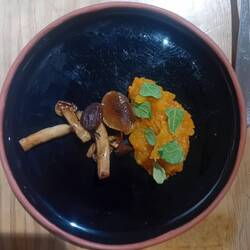 Mushrooms, quince purée and delicious herbs