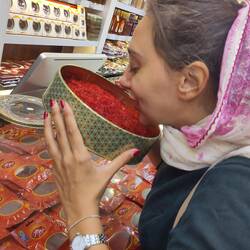 Nadia checking the quality of the saffron