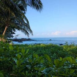 Blick beim Fruehstueck aufs Meer