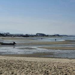 Der Hotelstrand bei Ebbe.