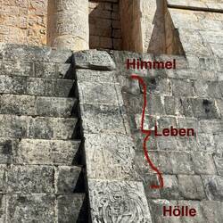 Die dort oben saßen waren im Himmel (Götter). Die dort unten die Helden mit und -später- ohne Kopf.