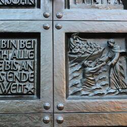 Detail of Jesus saving Peter on the massive bronze doors.