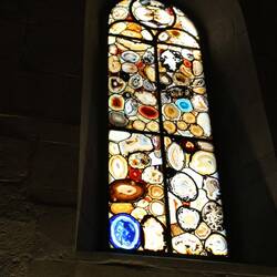 Some of the windows are made not of glass but of agate slices.