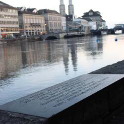 Monument to Manz & Co. in the shadow of the church that betrayed them.