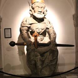 Statue of Charlemagne that used to live upstairs but now is in the crypt.