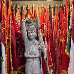 Pioneer Dezso Gyri -6' pioneer boy holding a flag