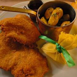 Wiener schnitzel and roasted potatoes for Dawn.