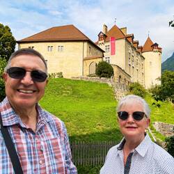 Can't resist a selfie with Château de Gruyères as a backdrop — Gruyères, Switzerland.
