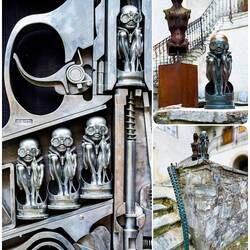 "Birthmachine" (L) and sculptures by HR Giger — Gruyères, Switzerland.