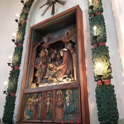 The altar art inside the chapel. Note the distinctive 8 point star.