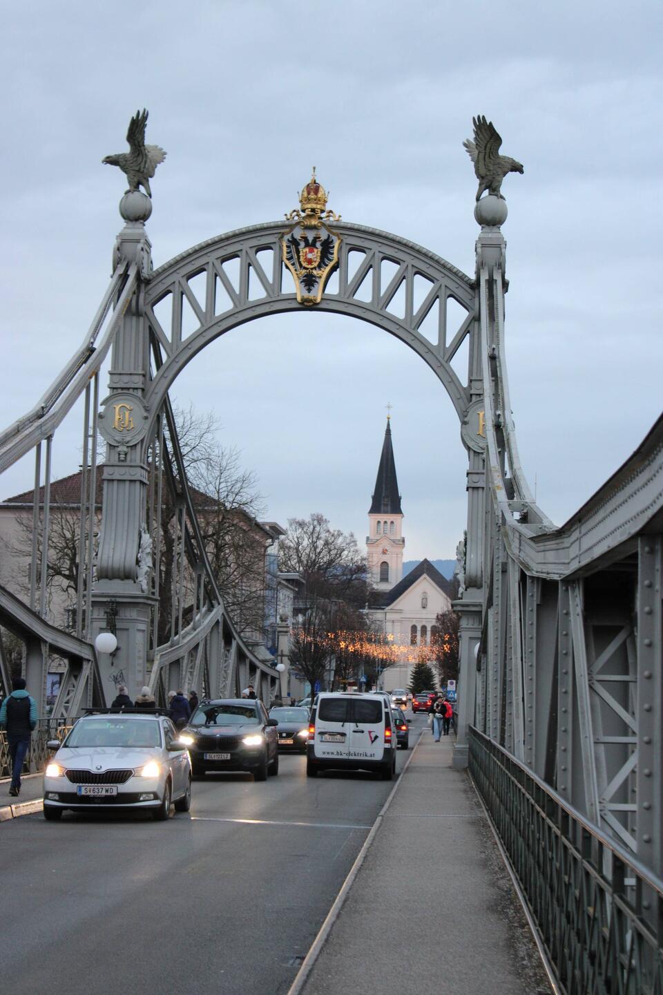The church in Oberndorf is the first thing you notice coming from Germany.