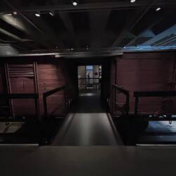 This walkway passes through a "Karlsruhe" freight car, one that was used to deport Jews