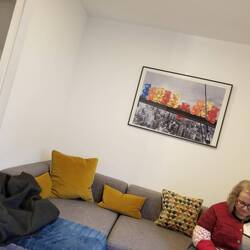 The sofa is very looow. Look closely at the artwork.