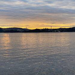 Last of today's sun showing Sotra Bridge