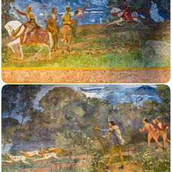 Frescoes on an exterior wall of the Gruyères Castle — Gruyères, Switzerland.