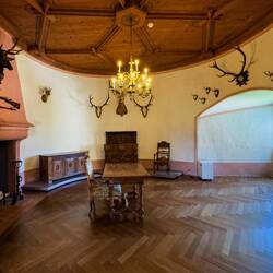 Hunting Room ... preserves the memory of hunting lodges owned by the counts of Gruyères.