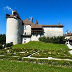 The Château de Gruyères from the garden — Gruyères, Switzerland.