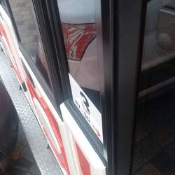 Our tour train had to pause when we hit a parked van. Oops. The van driver moved. No damage.