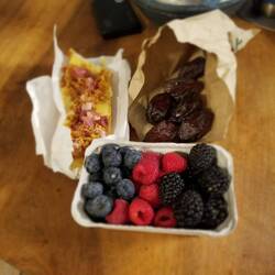 Dinner is fruit and raclette mit speck. The uncle served Heidi raclette her first night with him.