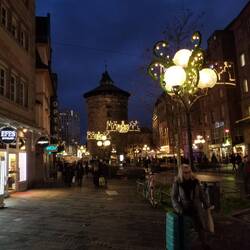 The Christkindlemarkt in Nurnburg winds in separate sections all through the old city.