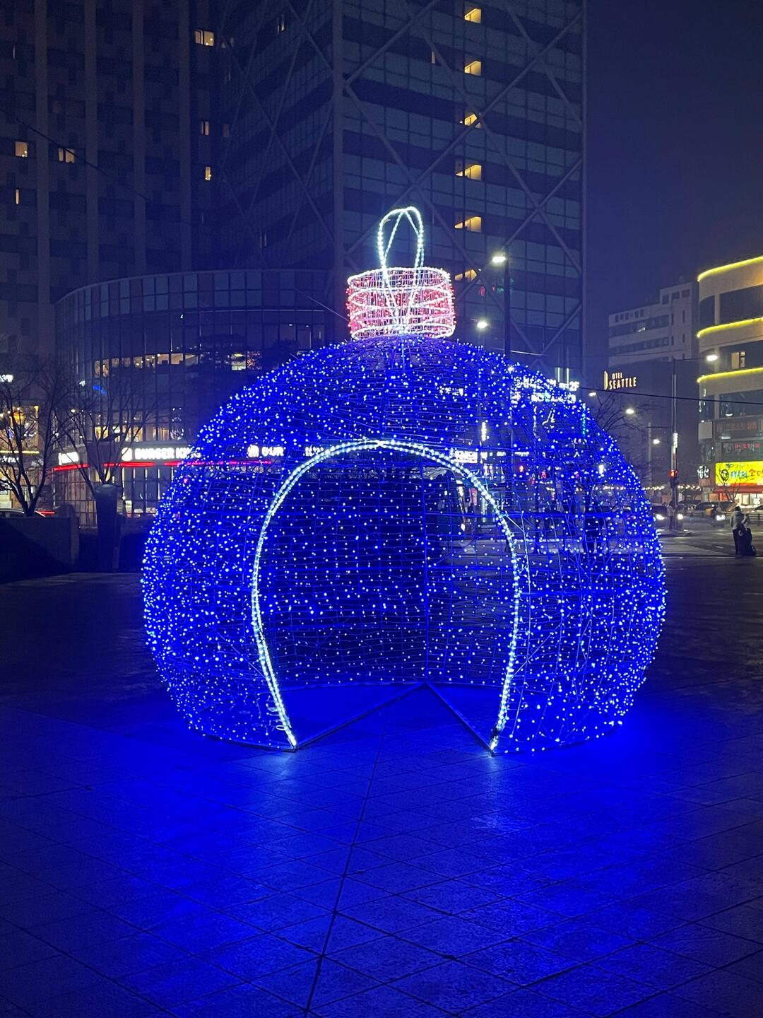 Festive decorations outside metro station