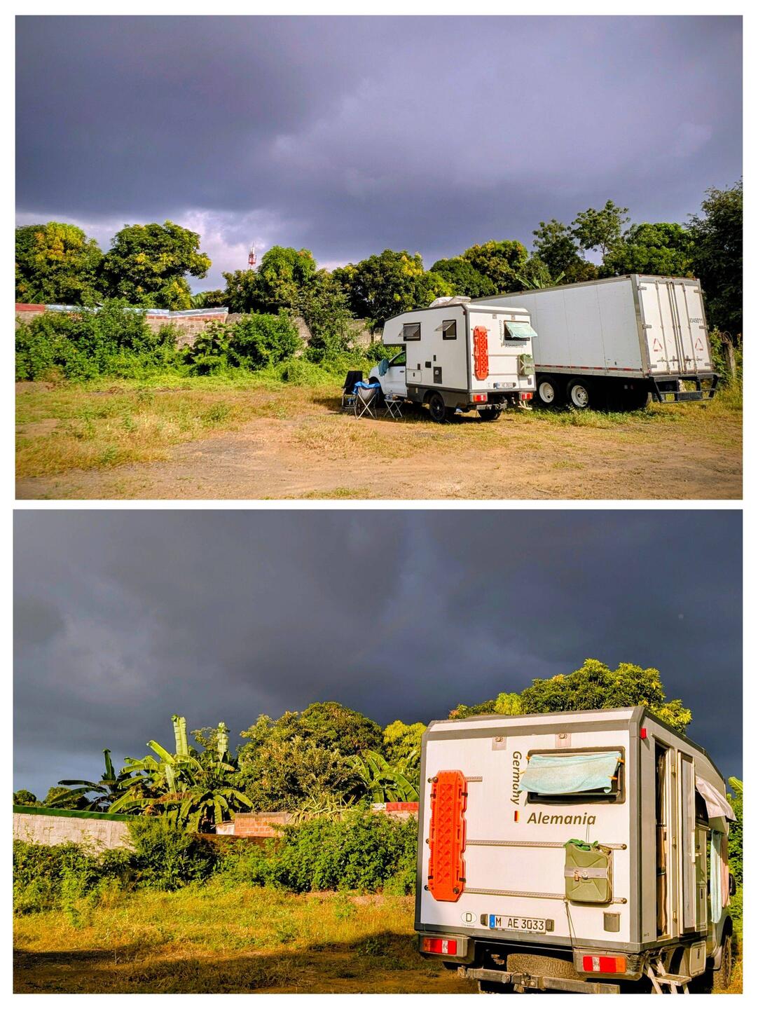 Unser Übernachtungsplatz und siehe da, Regenwolken