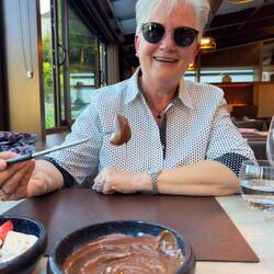 Chocolate fondue to wrap up dinner @ Saint Georges — Gruyères, Switzerland.