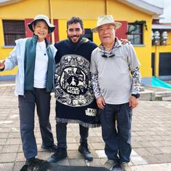 Gerald stands in the middle. A dog came over joinging us but a bit late.