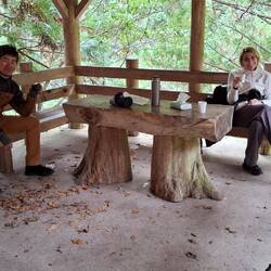 Some hot tea and mochi at a rest stop