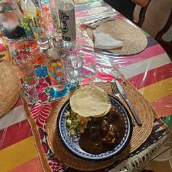 Mole Negra mit Poulet, Ris, Salat und Tortillas