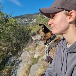 Wie Frauchen so auch Hündchen, beide am beobachten.