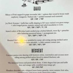 Magpie's Nest set Menu choices - my chicken "rested" on smoked carrots- amazing food!