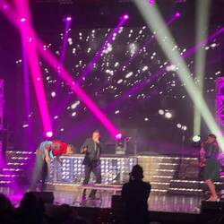 Lousy photo of one of the brothers doing a back flip off a small tampoline