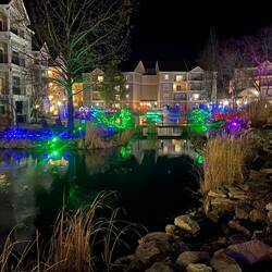 Pond lights beside our resort building.