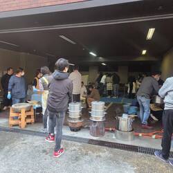 Mochi pounding out of a garage
