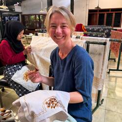 Batik workshop I did one morning. Beginner in front, expert behind!