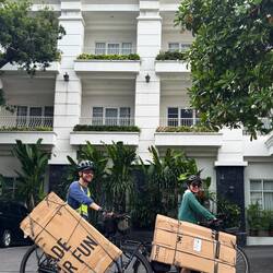 Transporting bike boxes made for some tricky cycling