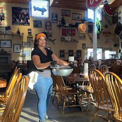 I managed to capture that roll in mid air. And Rosanne managed to catch it at our table. :-)