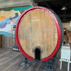 An old wine barrel at Ozark Hills Winery