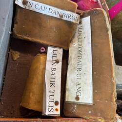 Lumps of bees wax waiting to be melted and used to pattern fabric