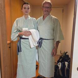 First time yukata wearing on the way to the onsen